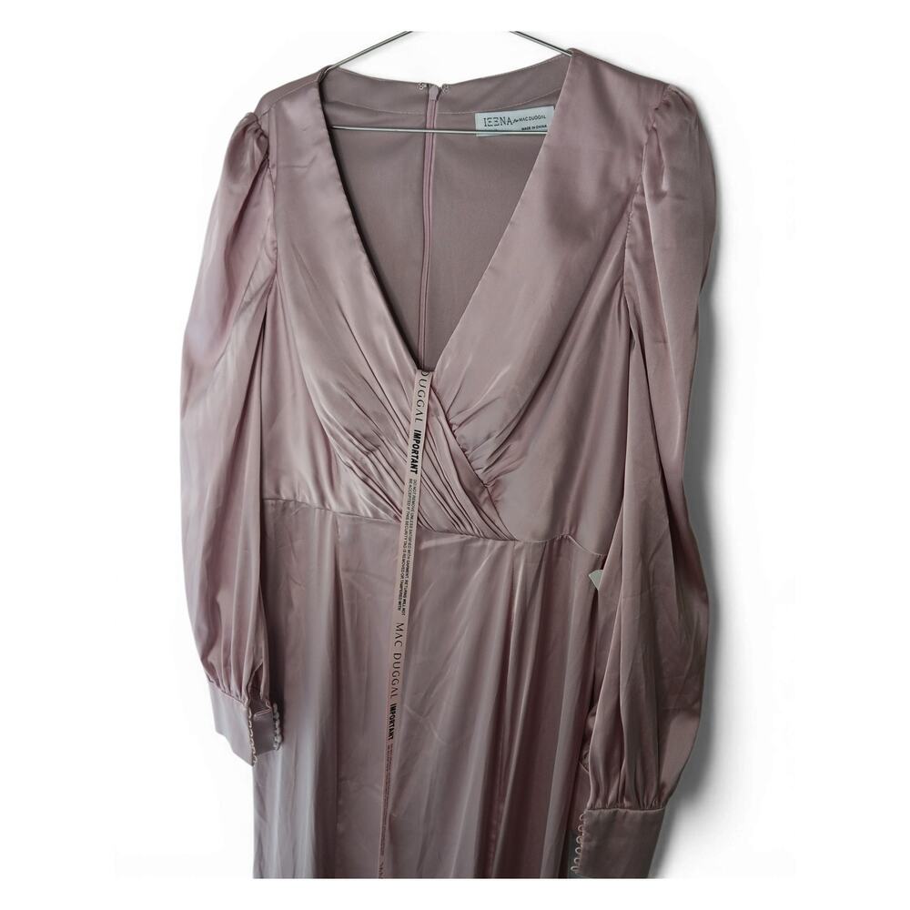 New with Tags IEENA Mac Duggal Dress 12 Blush Satin V Neck Formal Gown - Picture 10 of 16